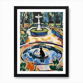 Painting Of A Cat In Versailles Gardens, France In The Style Of Matisse 02 Art Print