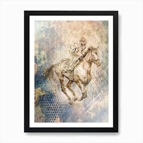 Horse Drawing Art Illustration In A Photomontage Style 76 Art Print