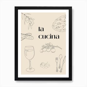 La Cucina Kitchen Poster B&W Art Print