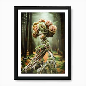 "Surreal Tree Woman with Plant Hair" Art Print