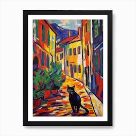 Painting Of Paris With A Cat In The Style Of Fauvism 1 Art Print