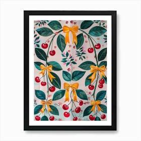 Botanical Bows And Cherries 1 Pattern Art Print