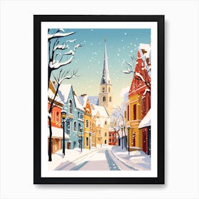 Vintage Winter Travel Illustration Tallinn Estonia 4 Art Print