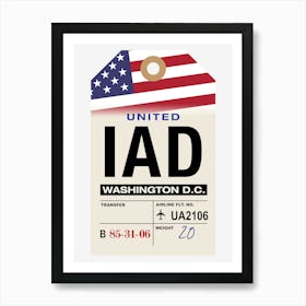 Washington D.C. (IAD) USA Vintage Airline Luggage Tag Art Print