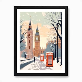 Vintage Winter Travel Illustration London United Kingdom 3 Art Print