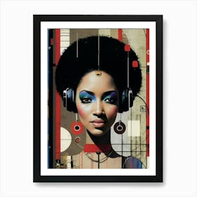 Afro Woman With Headphones Art Print