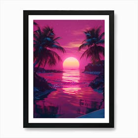 Synthwave Sunset At The Beach 13 Art Print