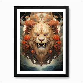 Lion Head Floral Art Print