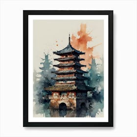 Watercolor Pagoda Art Print