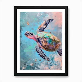 Sea Turtle Exploring The Ocean Pastel Art Print