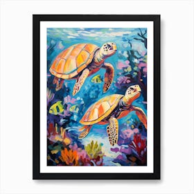 Colourful Sea Turtles 1 Art Print