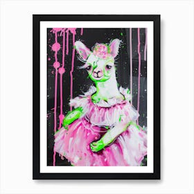 Animal Party: Crumpled Cute Critters with Cocktails and Cigars Pink Llama 1 Art Print