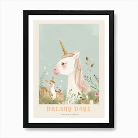 Storybook Style Unicorn With Woodland Creatures 1 Poster Art Print