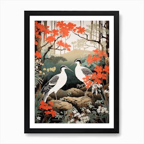 Woodland Sage And Bird 3 Vintage Japanese Botanical Art Print