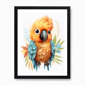 Watercolour Jungle Animal Baby Macaw 3 Art Print