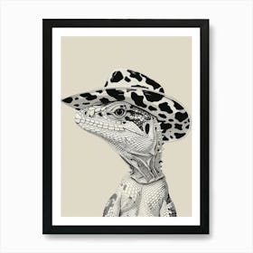 Lizard In A Cow Print Cowboy Hat Detailed Illustration Art Print