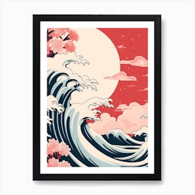 Great Wave With Carnation Flower Drawing In The Style Of Ukiyo E 4 Art Print