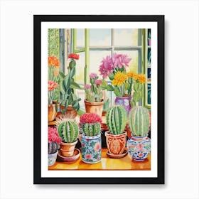 Cactus Painting Maximalist Still Life Gymnocalycium Cactus 3 Art Print