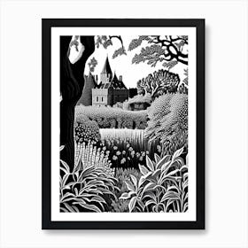 Sissinghurst Castle Garden, 1, United Kingdom Linocut Black And White Vintage Art Print