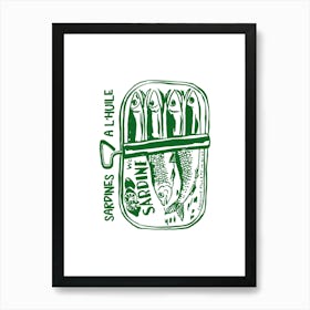 French Sardines à l'Huile Poster, Aperitif Wall Art, Kitchen Decor, Art de Vivre Print Art Print