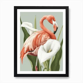 Andean Flamingo And Calla Lily Minimalist Illustration 3 Art Print