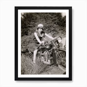 Young Lady On A Coventry Eagle Motorbike 1920s Black & White Art Print