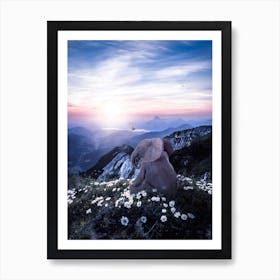 Baby Elephant Looking Mountains 1 Art Print