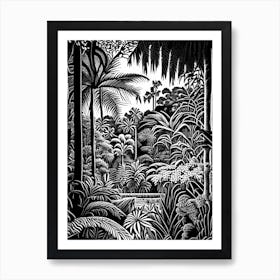 Nong Nooch Tropical Garden, 1, Thailand Linocut Black And White Vintage Art Print