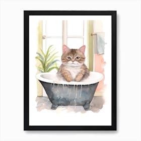 British Shorthair Cat In Bathtub Botanical Bathroom 1 Art Print