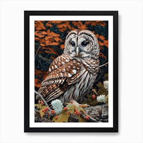 Barred Owl Relief Illustration 3 Art Print