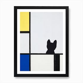 Composition With Yellow, Blue, Black Catand Light Blue, Piet Mondrian  Inspired Art Print