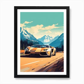 A Lamborghini Aventador Car In Icefields Parkway Flat Illustration 1 Art Print