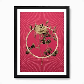 Gold Anemone Sweetbriar Rose Glitter Ring Botanical Art on Viva Magenta n.0334 Art Print