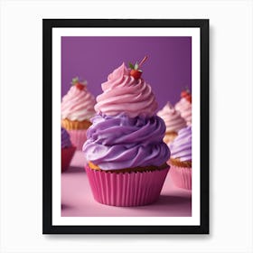 Cupcakes On Purple Background Art Print