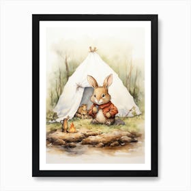 Bunny Camping Rabbit Prints Watercolour 1 Art Print