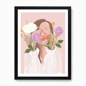 Girl With Flowers Art Print