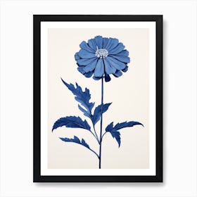 Blue Botanical Zinnia 2 Art Print