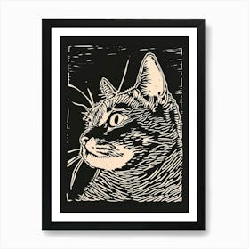 Selkirk Rex Cat Linocut Blockprint 6 Art Print