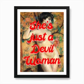 Devil Woman Red In Yellow Floral Art Print