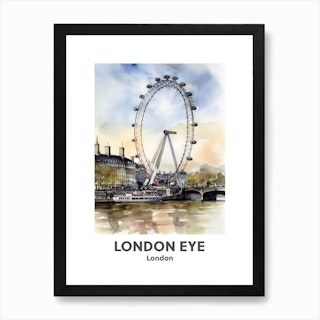 London Eye, London 1 Watercolour Travel Poster Art Print