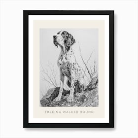 Treeing Walker Hound Line Sketch 3 Poster Art Print