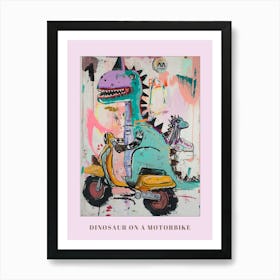 Dinosaur & Baby Dinosaur On A Motorbike Poster Art Print
