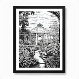 Drawing Of A Dog In Gothenburg Botanical Garden, Sweden In The Style Of Black And White Colouring Pages Line Art 01 Art Print