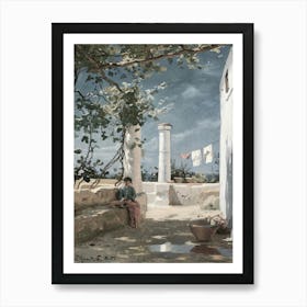 Woman Washing Clothes In A Courtyard Art Print