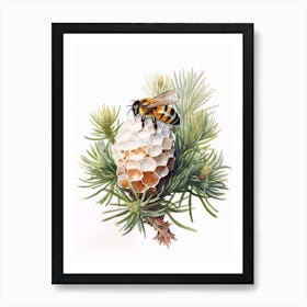 Beehive With Cypress Watercolour Illustration 2 Art Print