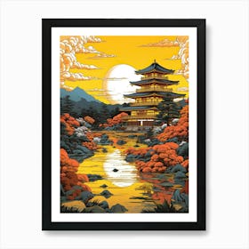 Kinkaku Ji (Golden Pavilion) In Kyoto, Ukiyo E Drawing 2 Art Print