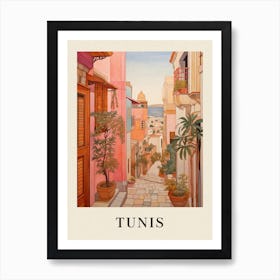 Tunis Tunisia 1 Vintage Pink Travel Illustration Poster Art Print