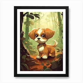 A Cute Puppy In The Forest Illustration 8watercolour Art Print