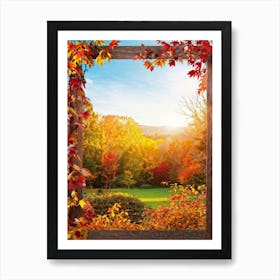 Bright Autumn Frame Encapsulating A Scene Of Seasonal Foliage Branches Laden With Various Hues Of R (4) Art Print