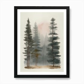 Watercolor Pine Trees, Mountain Art Print